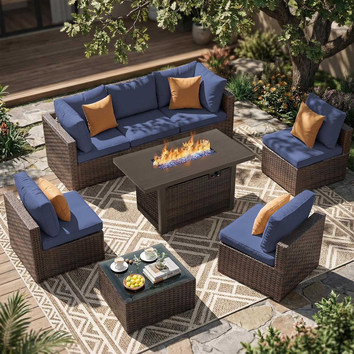 Outdoor Furniture Fire Pit - 8 Pieces Patio Furniture Sets Outdoor