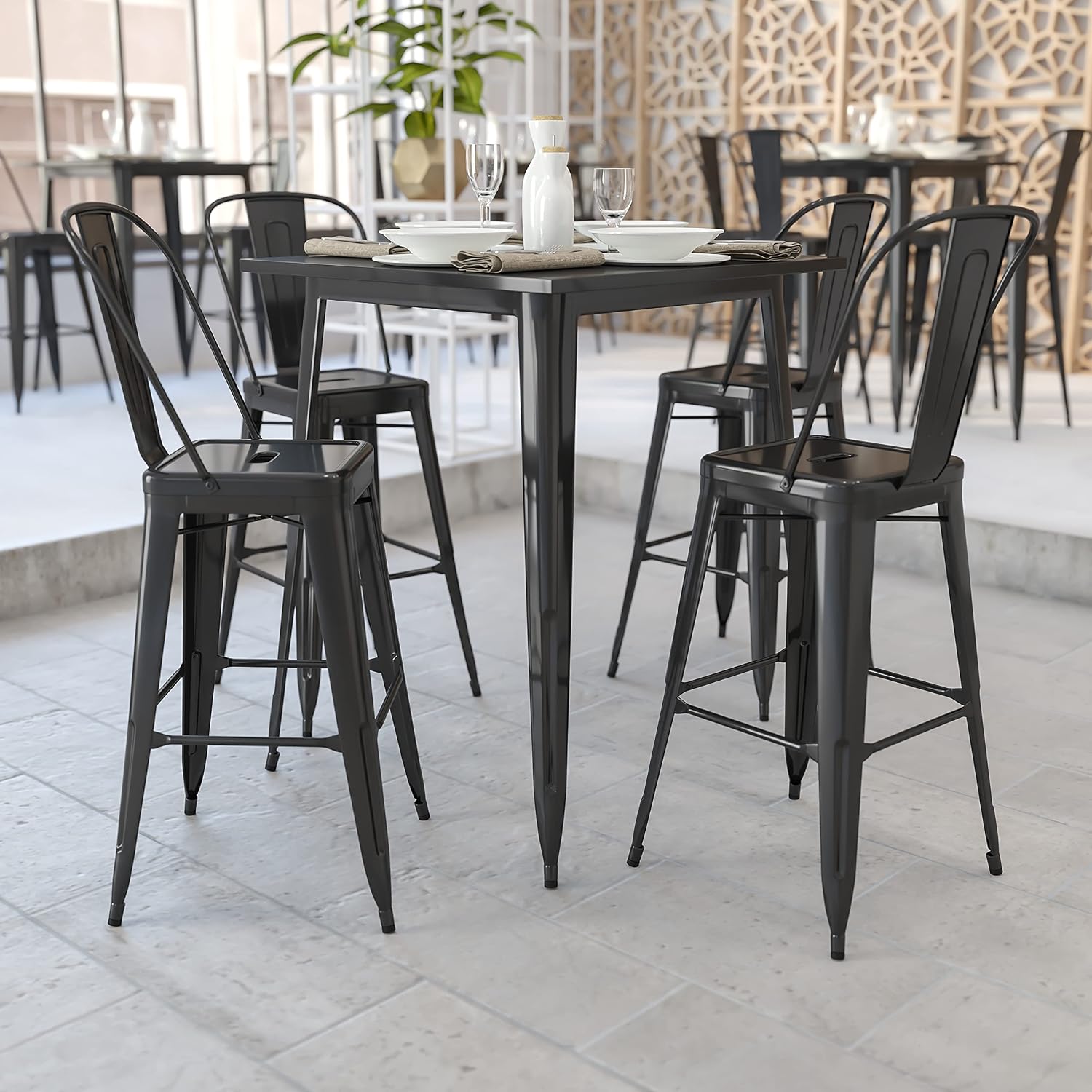 Outdoor Furniture Cafe - Commercial Grade Square Black Metal Outdoor