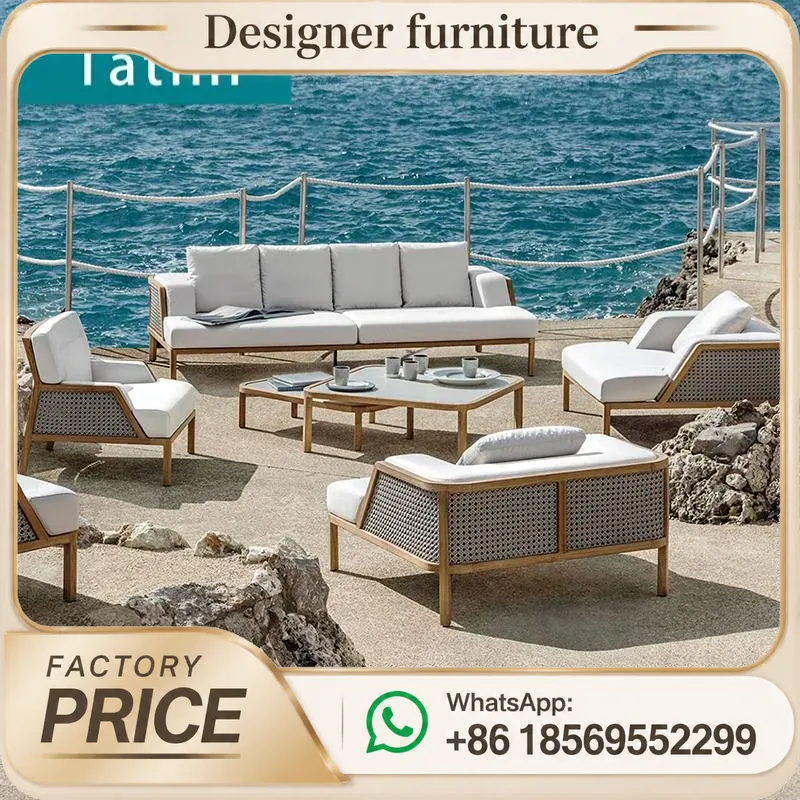Outdoor Furniture Teak Wood - Outdoor Teak Sofa Set Waterproof Rope