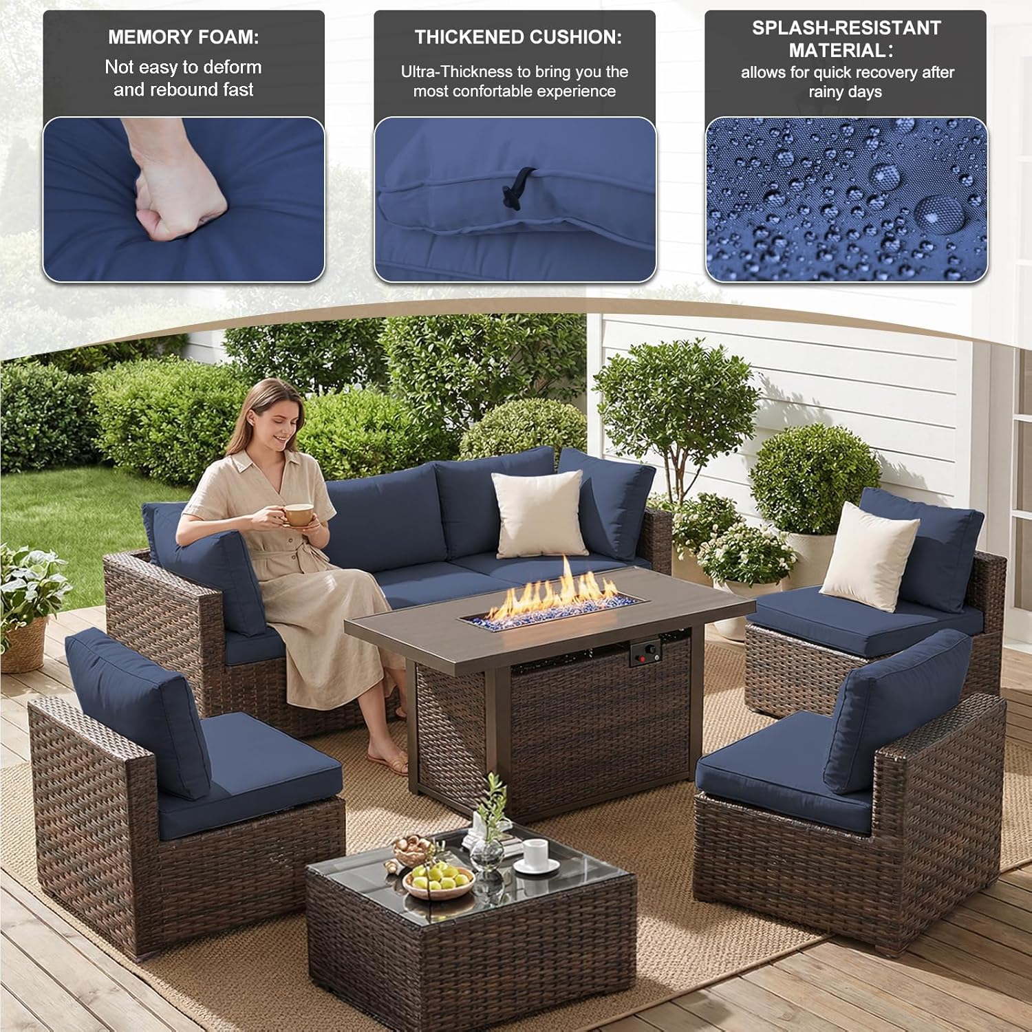 8 Pieces Patio Furniture Sets  - Outdoor Furniture Fire Pit 评论和价格