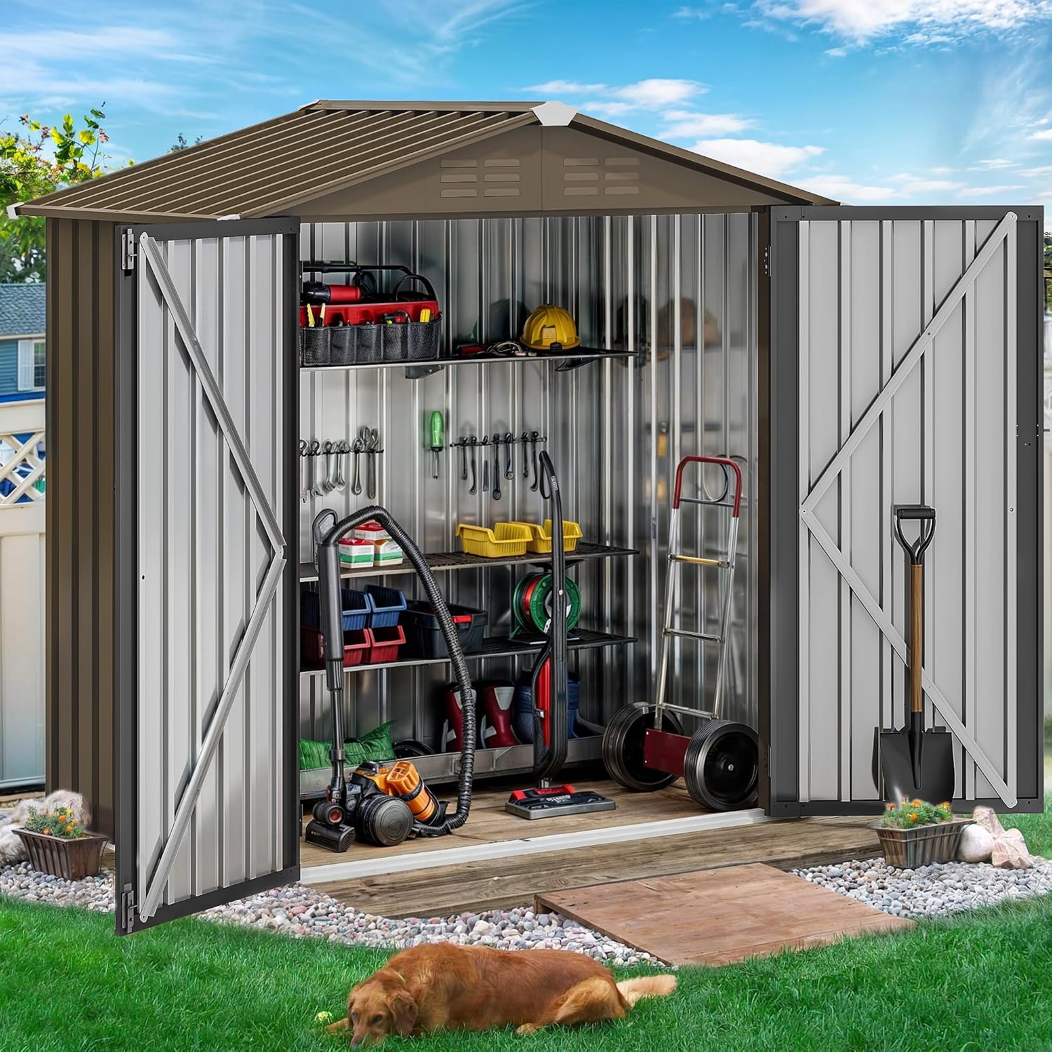 6x4ft Metal Outdoor Storage Sh - Outdoor Furniture Heavy Duty 评论和价格