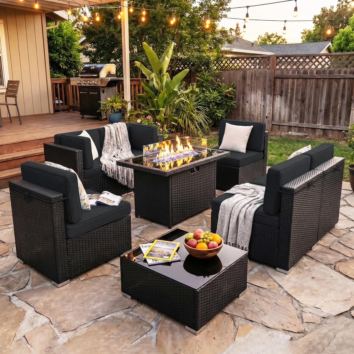 8 Pieces Patio Furniture Set w - Outdoor Furniture Fire Pit 评论和价格