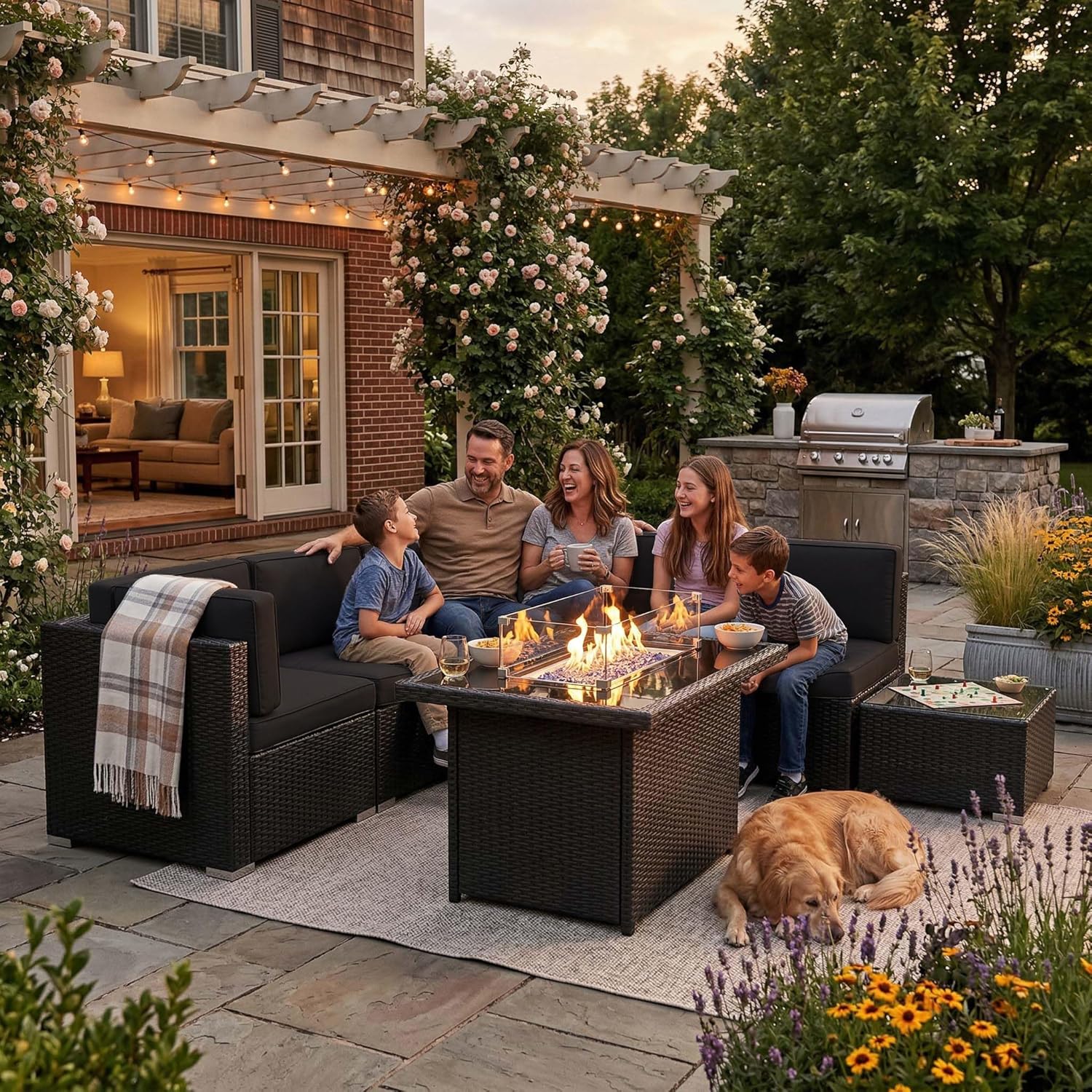 8 Pieces Patio Furniture Set w - Outdoor Furniture Fire Pit 评论和价格