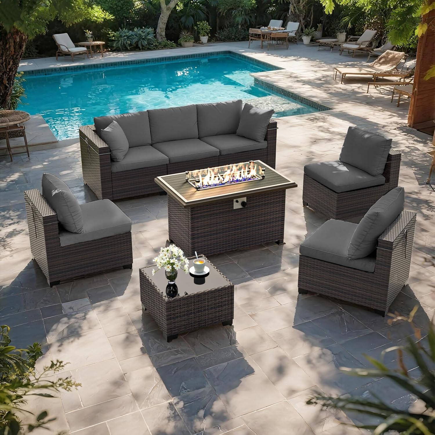 Patio Furniture Set with Fire  - Outdoor Furniture Fire Pit 评论和价格